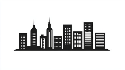 Obraz premium A cityscape vector icon in black silhouette, set against a white backdrop for a minimalist effect