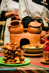 vertical traditional bolivian food from potosi with doughs called tawas - traditional food concept