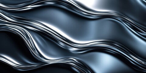 Obraz premium Abstract metallic waves, shiny chrome curved lines background texture, futuristic pattern, 3D render