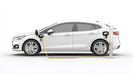 Fototapeta premium A hybrid electric vehicle plugged into a charging station, isolated on a crisp white background. 