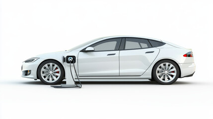 Fototapeta premium A hybrid electric vehicle plugged into a charging station, isolated on a crisp white background. 