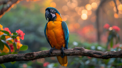 Amazon Black-headed Parrot perched on a branch, its vibrant colors standing out against the green