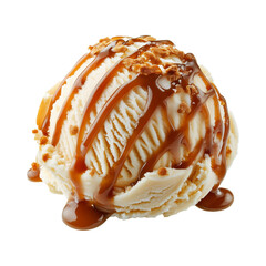 Creamy Delicious Vanilla Ice Cream Scoop with Caramel Sauce