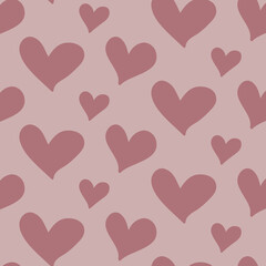 Minimalistic seamless pattern with small hearts on a pink background. Vector print for wallpaper, fabric, textile design, wrapping paper.