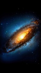 Obraz premium Majestic spiral galaxy glowing with vibrant yellow and blue colors.