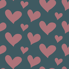 Minimalistic seamless pattern with small hearts on a pink background. Vector print for wallpaper, fabric, textile design, wrapping paper.
