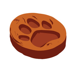 Wolf footprint in brown soil, illustrating a dog's paw in a wild environment. Cartoon-style vector design suitable for nature-themed projects.