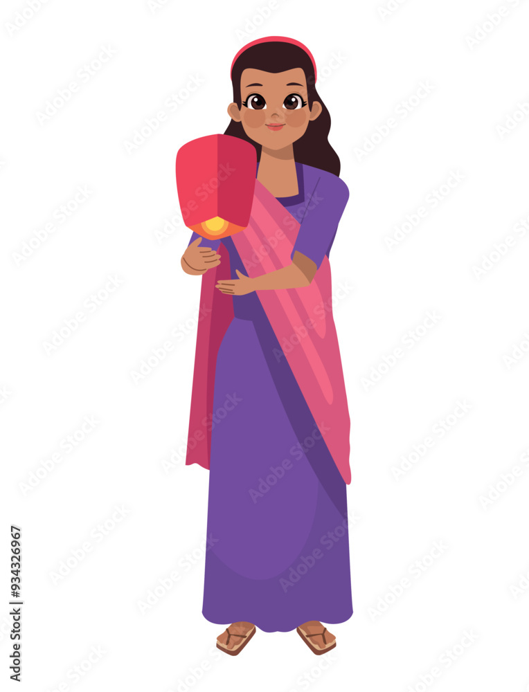 Canvas Prints diwali celebration indian woman holding lantern