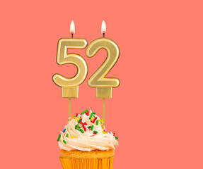 Birthday number 52 - Golden candle with cupcake