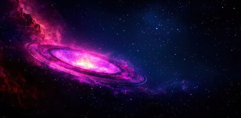 Obraz premium A stunning view of a vibrant galaxy filled with swirling pink and purple clouds, showcasing the beauty of deep space.