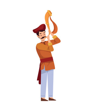 man blowing tutari horn on ganesh chaturthi