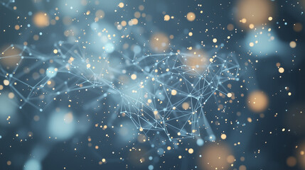 An abstract, close-up visualization of microscopic molecules and atoms, with glowing particles and connections that represent the fundamental building blocks of matter, creating a