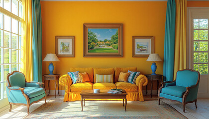 Colourful living room French Country Interior Design style