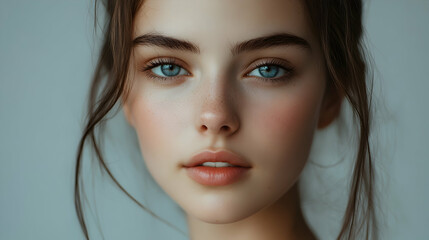 Professional studio photo portrait of a attractive beautiful young woman, stunning girl with natural beauty, natural beauty, a person, with a pronounced emotional expression, widescreen