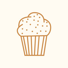 Sweet line art cupcake on isolated white background. Vector illustration.
