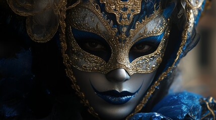 Carnival in Venice, Italy. Carnival Venetian mask against the background of a canal.
