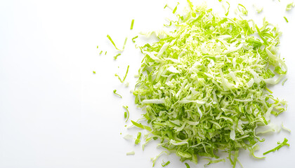 Pile of shredded fresh Chinese cabbage isolated on white, top view.