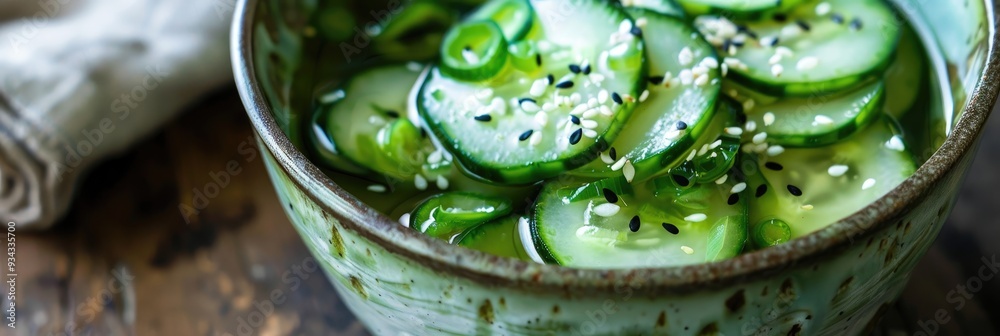 Sticker Chilled Cucumber Soup with Seasoned Julienned Cucumbers in a Refreshing Broth of Soy Sauce, Garlic, and Vinegar � A Summer Delight