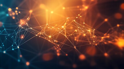 Obraz premium Abstract digital network with glowing lines and nodes, a modern concept for technology, connection, communication, and data.