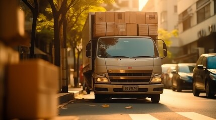 Cargo truck filled with carton boxes for efficient shipping and timely delivery of goods