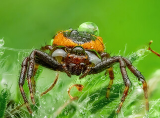 Südliche Glanz-Krabbenspinne (Synema globosum) im Regen