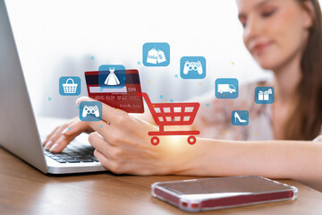 Customer open hologram graphic interface controlling device choosing online platform. Smart...