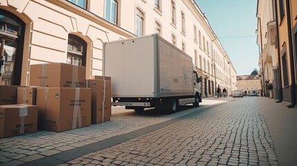 Cargo truck fully loaded with carton boxes for seamless shipping and punctual delivery