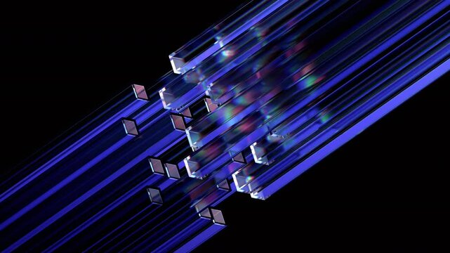 Abstract animation, geometric design with moving glass blocks, 4k looping video, 3d render