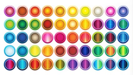 Vibrant color palette guide icon set featuring swatches and circles in various hues and shades, ideal for design and creative project references.