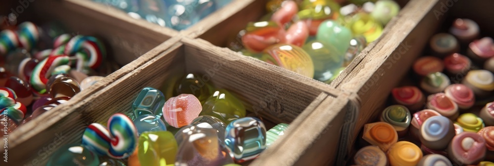 Poster Clay container filled with glass candies