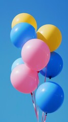 blue pink and yellow balloons
