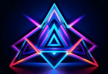 Obraz premium Neon triangular shapes in various colors forming a symmetrical pattern against a dark background