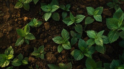 Fototapeta premium green leafed plant field planted on brown soil