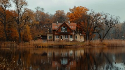 Fototapeta premium brown house near body of water