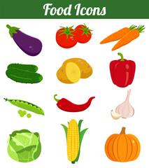 Food icons set. Fruits and Vegetables icons. Modern flat design. Vector illustration