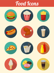 Food icons set. Fast food icons. Modern flat design. Vector illustration