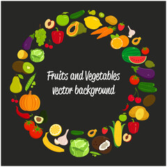 Food icons set. Fruits and Vegetables icons. Modern flat design. Vector illustration