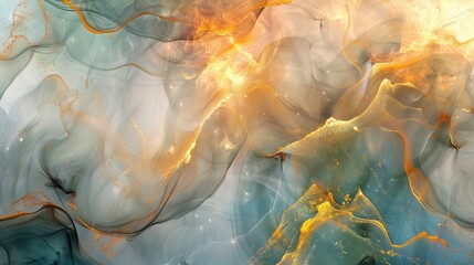 Obraz premium Natural luxury abstract fluid art painting in alcohol ink technique. Tender and dreamy wallpaper. Mixture of colors creating transparent waves and golden swirls. For posters, other printed , ai