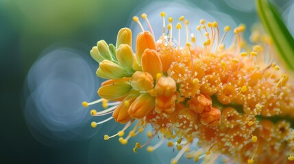 close up photo of yellow clustered flower