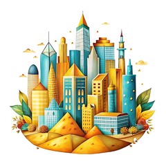 Obraz premium Vibrant Urban Skyline with Colorful Buildings and Modern Architecture