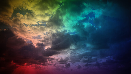 A vibrant and dramatic background with clouds in a spectrum of colors, creating a dynamic and atmospheric scene. Ideal for 4K wallpapers, banners, and artistic backdrops