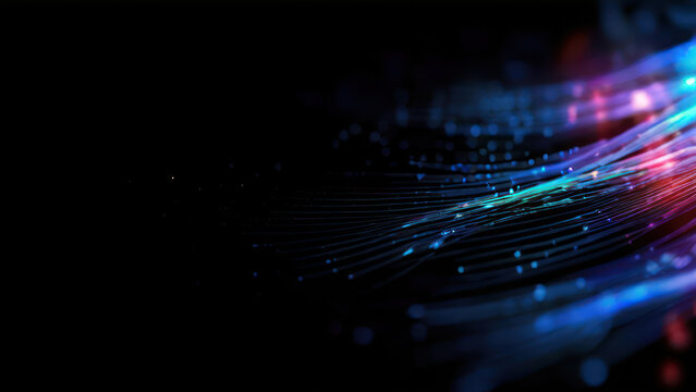 colorful abstract background with shiny neon purple and blue glitter and waves, technology and cyberspace background
