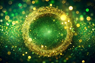 Golden ball on green shiny iridescent background - shades for St. Patrick's Day