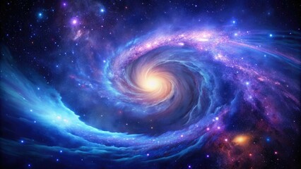 Vibrant purple and blue nebula swirls with stars and galaxies in deep space, illuminated by a radiant beam of light from a distant sun.