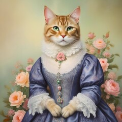 Portrait of a cat wearing a Victorian dress 