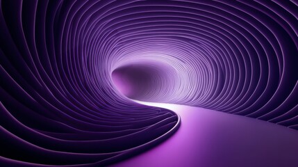 Abstract purple tunnel with smooth curves leading to a bright light at the end