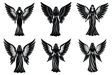 Obraz premium Girl angel with wings vector silhouette