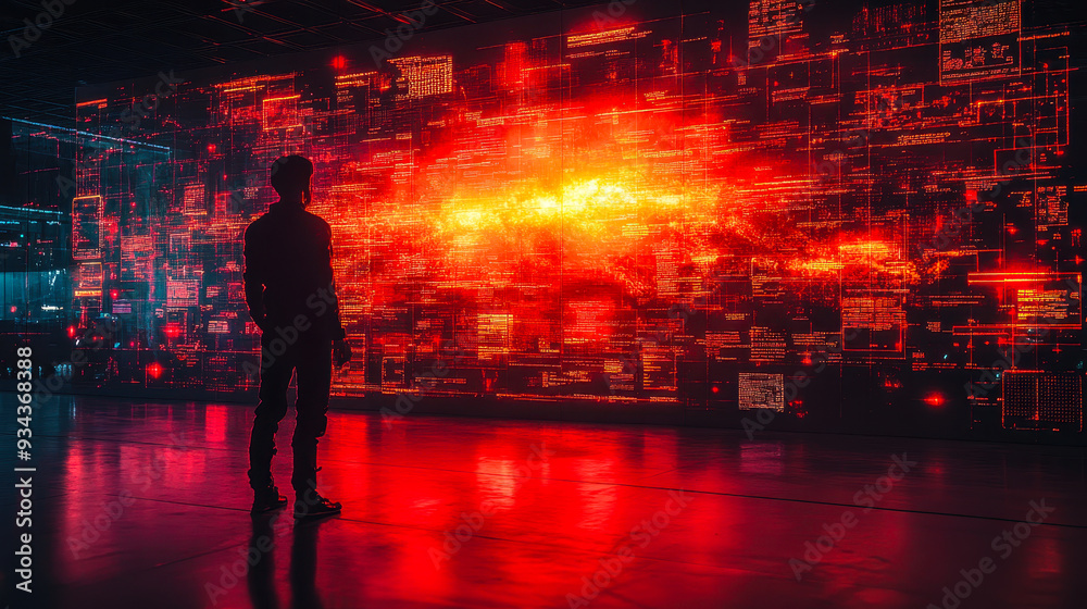 Poster cybersecurity operations center: security team coordinating response efforts during a cyber attack a