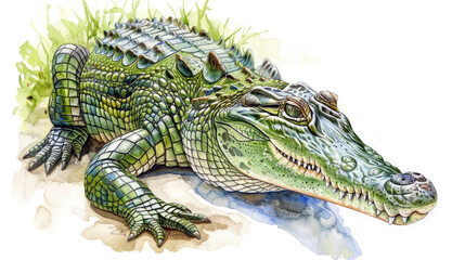 Obraz premium color drawing of crocodile on white background