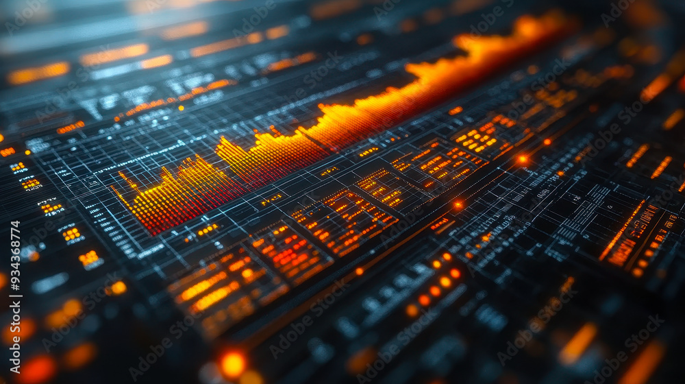 Poster dynamic futuristic big data visualization chart with glowing graphs and digital interface for busine